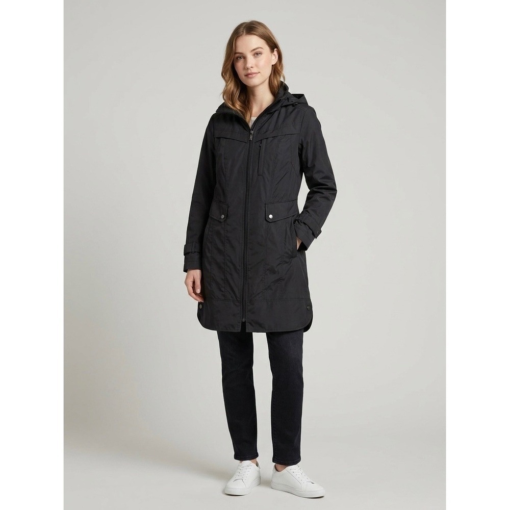 Cole Haan Signature Womens Black Hooded Rain Parka Jacket Coat Size Size Small